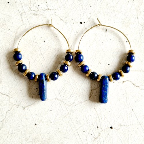 Créoles acier perles lapis-lazuli