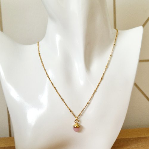 Collier acier inoxydable quartz rose