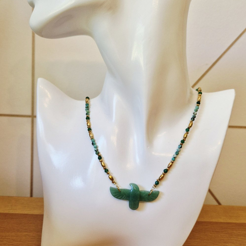 Collier oiseau aventurine verte