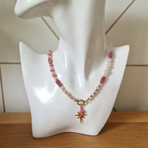 Collier étoile perles rose
