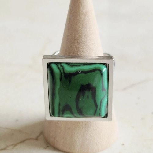 Bague ajustable carrée malachite