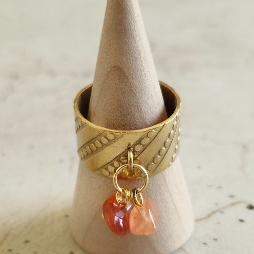 Bague ajustable chips aventurine orange