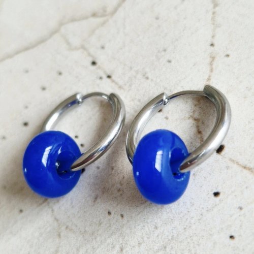 Petites créoles agate bleue