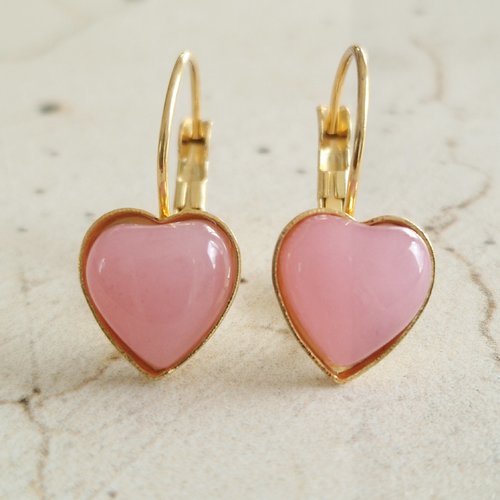 Boucles d'oreilles coeur calcédoine rose