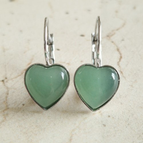 Boucles d'oreilles coeur aventurine verte
