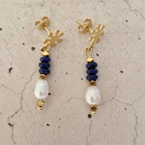 Boucles d'oreilles perle & lapis-lazuli