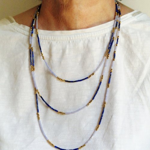 Collier triple lapis-lazuli & jaspe bleu