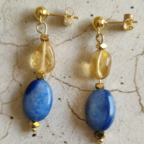 Boucles d'oreilles citrine & aventurine bleu