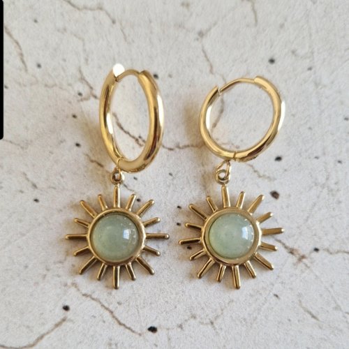 Créoles soleil aventurine verte