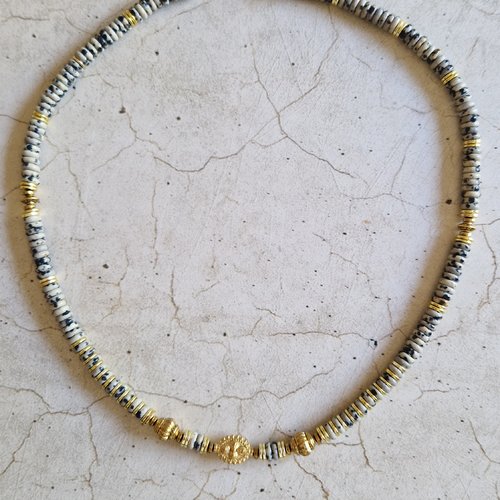 Collier rondelles jaspe dalmatien