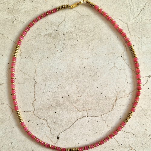 Collier rondelles calcédoine framboise