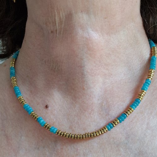 Collier rondelles calcédoine bleue
