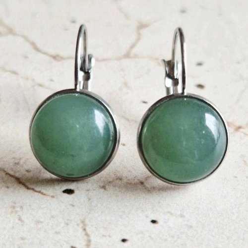 Créoles dormeuses aventurine verte