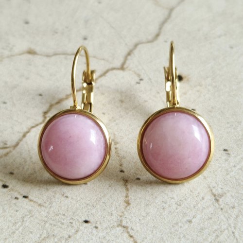Créoles dormeuses calcédoine rose