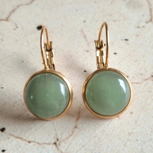Créoles dormeuses aventurine verte
