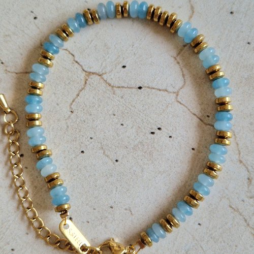 Bracelet rondelles aigue-marine (4×2mm)