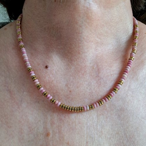 Collier rondelles rhodochrosite