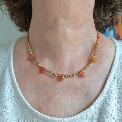 Collier gouttes aventurine orange