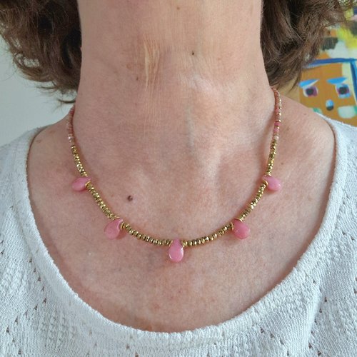 Collier gouttes rhodochrosite