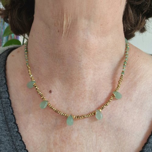 Collier gouttes aventurine verte