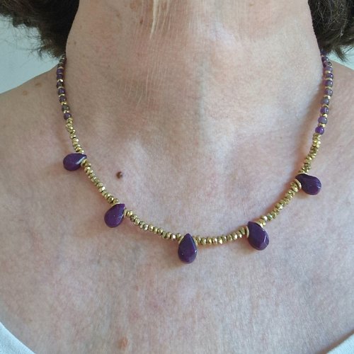 Collier gouttes calcédoine violet