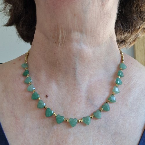 Collier cœurs aventurine verte