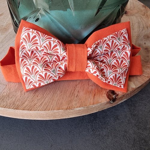 Noeud papillon orange eventail japonais