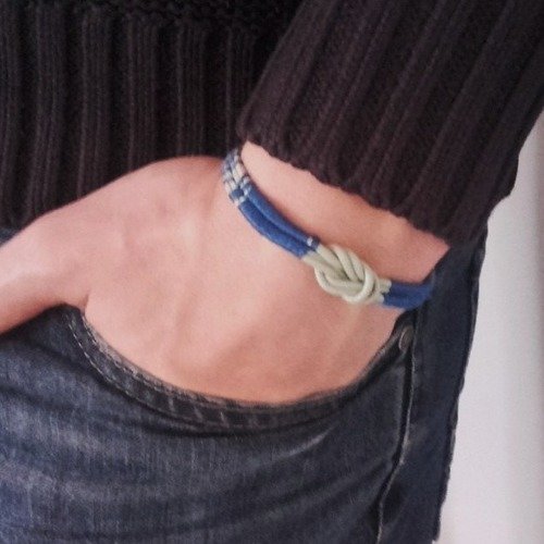 Bracelet  homme cordon nœud marin bleu, cadeau original pour hommes.