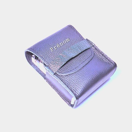 Etui paquet cigarettes blondes en véritable cuir bleu marine à personnaliser, cadeau st valentin