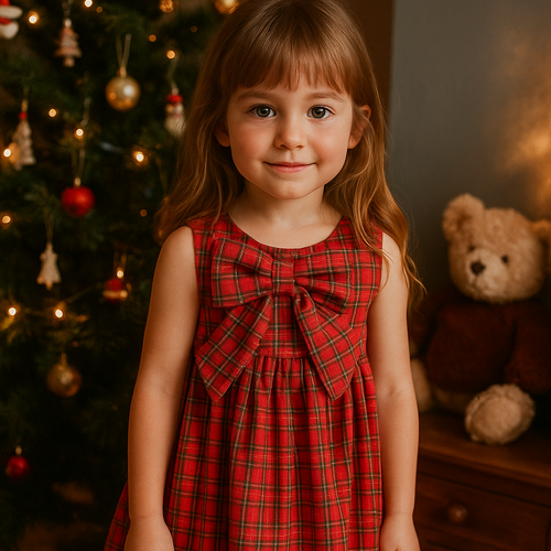 Robe enfant tartan rouge, noel, nouvel an, noeud vintage écossais rouge.