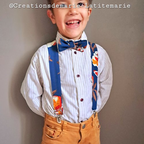 Tenue noel , réveillon enfant, noeud papillon et bretelles rétro petit garçon, tenue costume bohème.