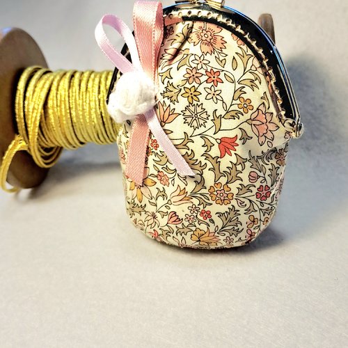 Porte monnaie liberty danjo rose beige fermoi rétro, petit sac vintage pour elle, cadeau fêtes des mères