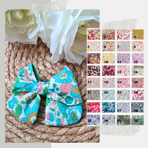 Barrette de princesse vintage nœud liberty personnalisable, accessoire coiffure ruban tissu fleuri, cérémonie, anniversaire.