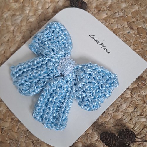Barrette à cheveux nœud crochet bleu ciel pour fille, clip coiffure bébé nœud tricot, nœud papillon cheveux rétro matchy pour m�