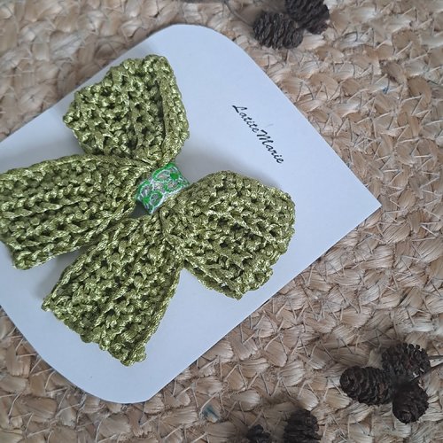 Barrette à cheveux nœud crochet vert tendre pour fille, clip coiffure bébé nœud tricot, nœud papillon cheveux rétro minth