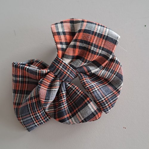 Barrette petite fille grand noeud tissu tartan orange et gris /barrettes cheveux pour enfant , mode enfantine hiver bohème