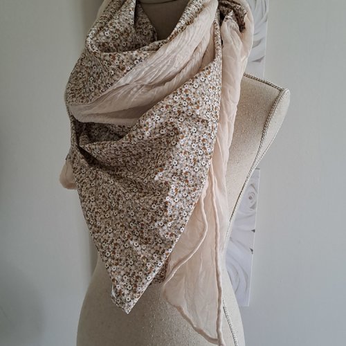 Foulard femmes shanna automne coton liberty beige,châle couvrant fleuri, col bohème enveloppant, grand foulard infini