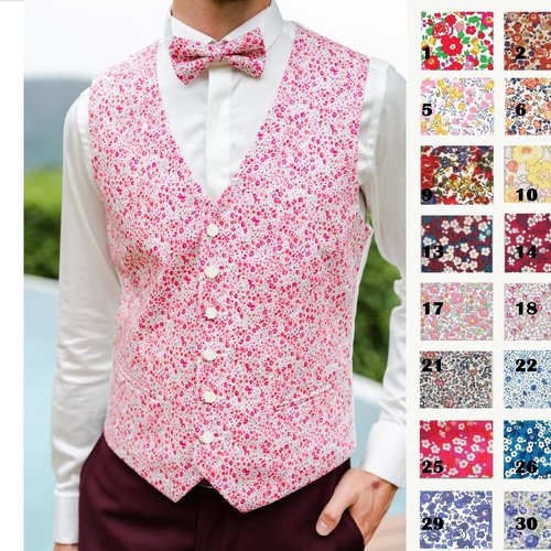 Gilet de cérémonie liberty sur mesure pour hommes, costume trois pièces personnalisable, gilet fleuri costume pour mariage.