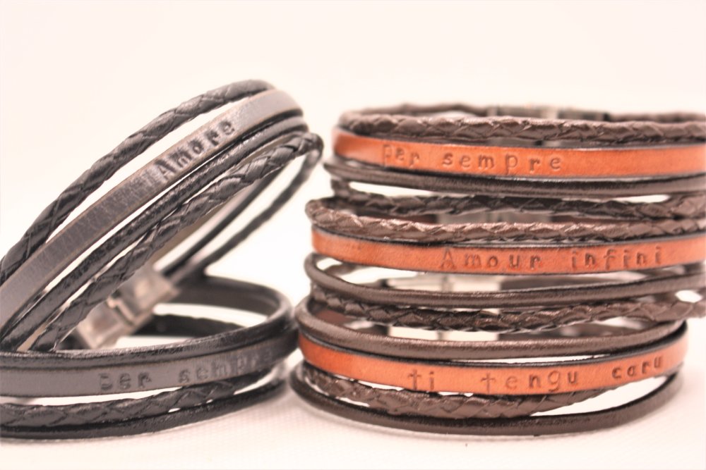 Bracelet homme cuir multirangs personnalisable marron - Un grand marché