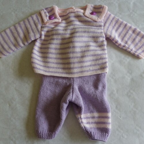 Brassière et pantalon en laine acrylique rose et mauve bébé fille 3 mois