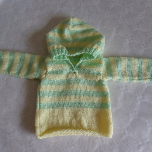 Pull à capuche jaune et vert pour bébé fille ou garçon