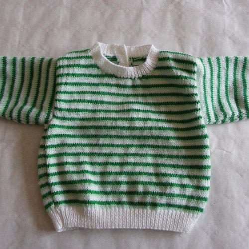 Pull à rayures vert clair , vert foncé et blanc 6 mois bébé fille ou garçon