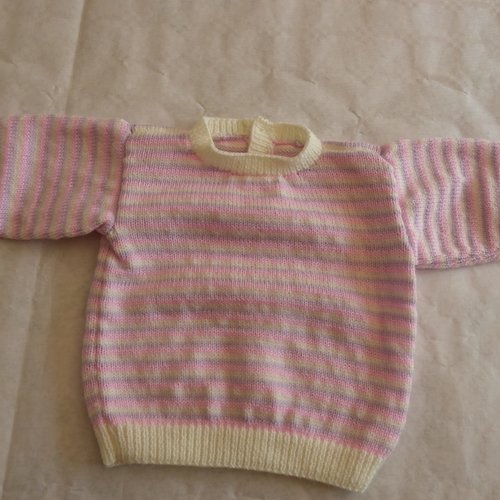 Pull à rayures blanches , roses et mauves , taille 18 mois