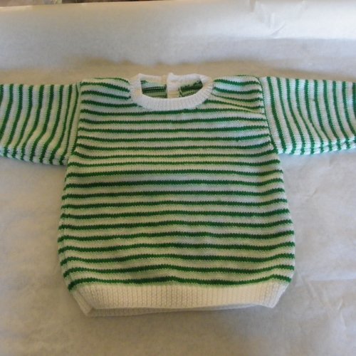 Pull à rayures blanches et vertes  , 18 mois