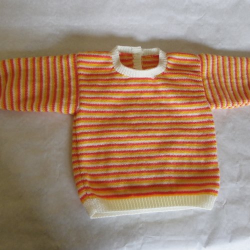 Pull à rayures orange , jaune et blanche 18 mois