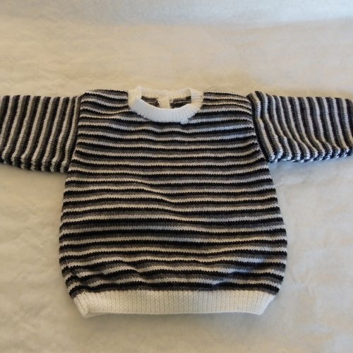 Pull rayé noir , gris et blanc pour bébé garçon taille 18 mois