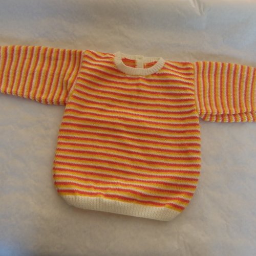 Pull rayé blanc , jaune et orange , taille 2 ans