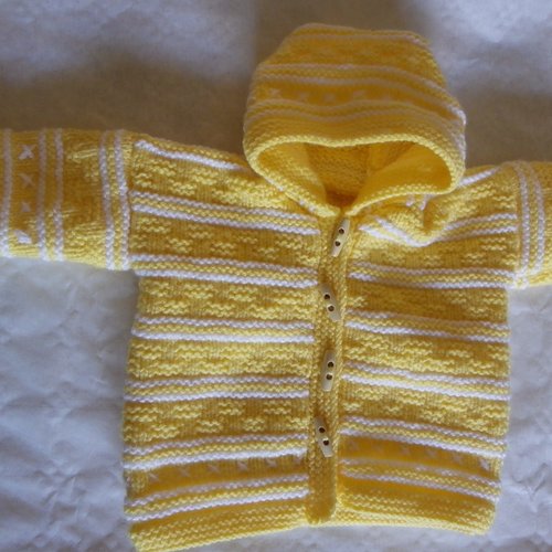 Manteau à capuche jaune et blanc , taille 3 mois