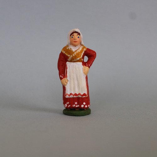 Santon en terre cuite : femme à la robe rouge