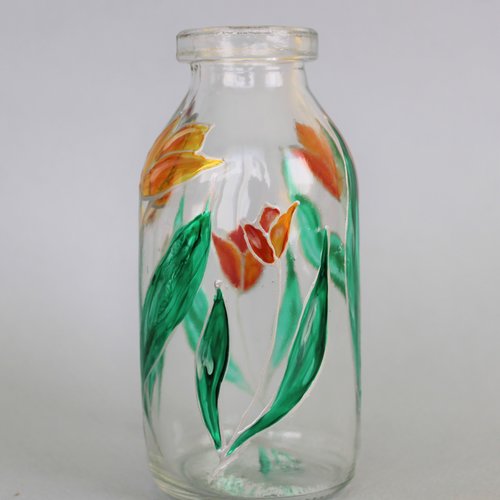 Vase soliflore bouteille tulipes oranges